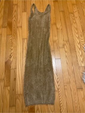 Women’s Faux-Fur Stretchy Maxi Dress in Taupe